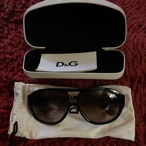 D&G Black Sunglasses with White Case and Pouch and certificate of authenticity.